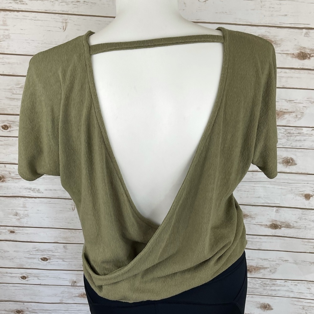 Olive Green Open Back Short Sleeve Terry Top